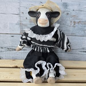 Cow Porcelain Plush Animal Decor Home Kitchen Black White 11"